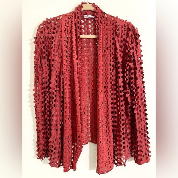 ADORE Women’s Laser-Cut Orange Draped Cardigan Avante Garde Eclectic Size Small - Picture 2 of 10